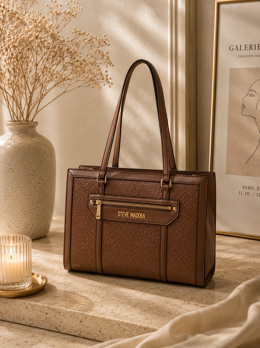 Livia Embossed Tote Brown Steve Madden