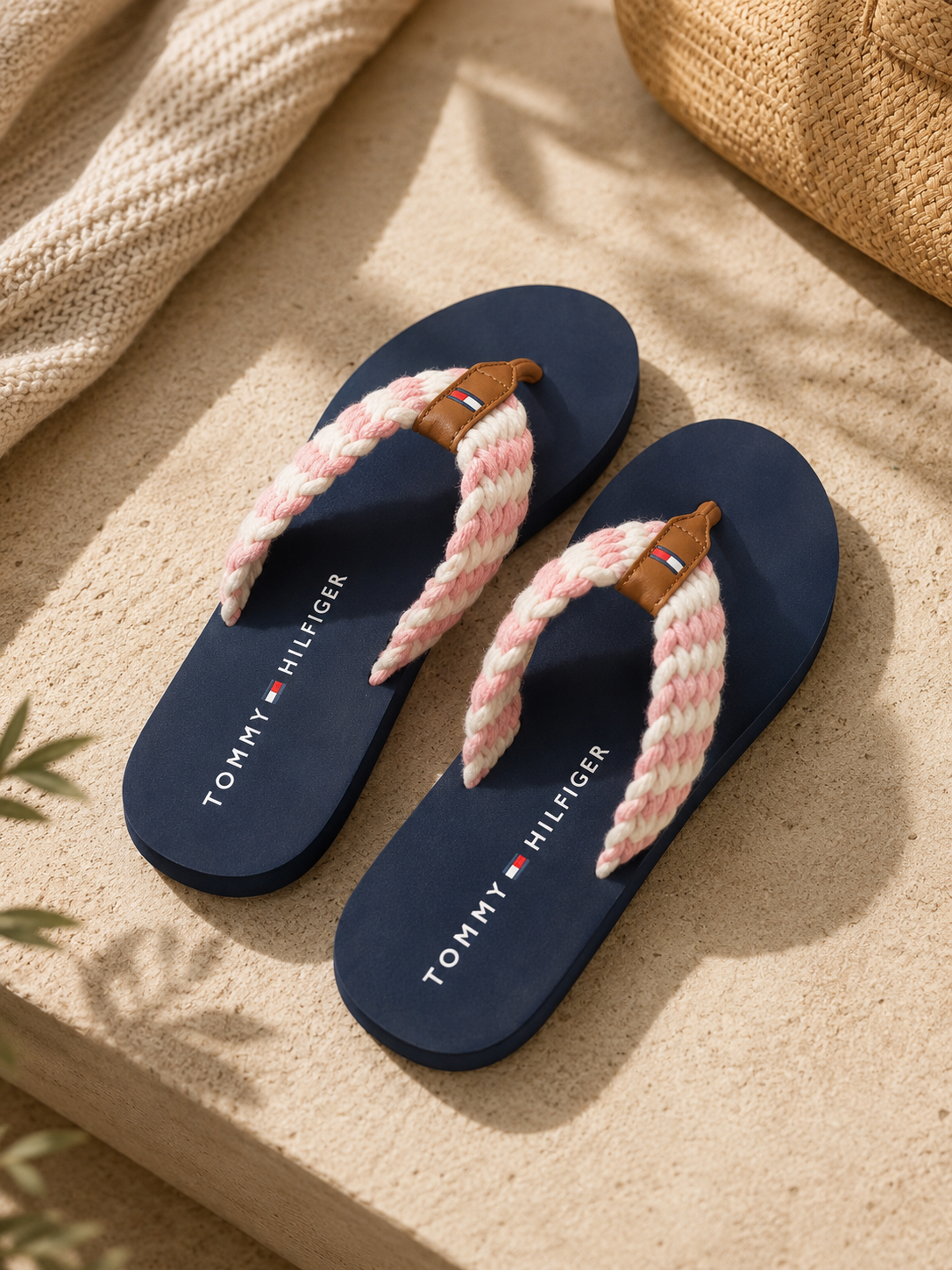 Flip Flops Tommy Hilfiger Tejidos Rosa y Crema