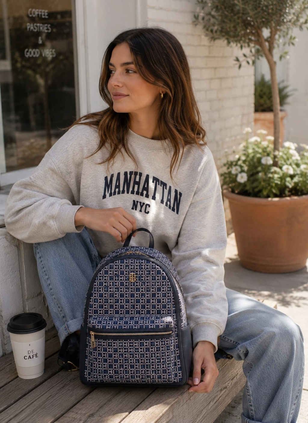 Mochila Tommy Hilfiger Monograma Estampado Logo Azul - modelo