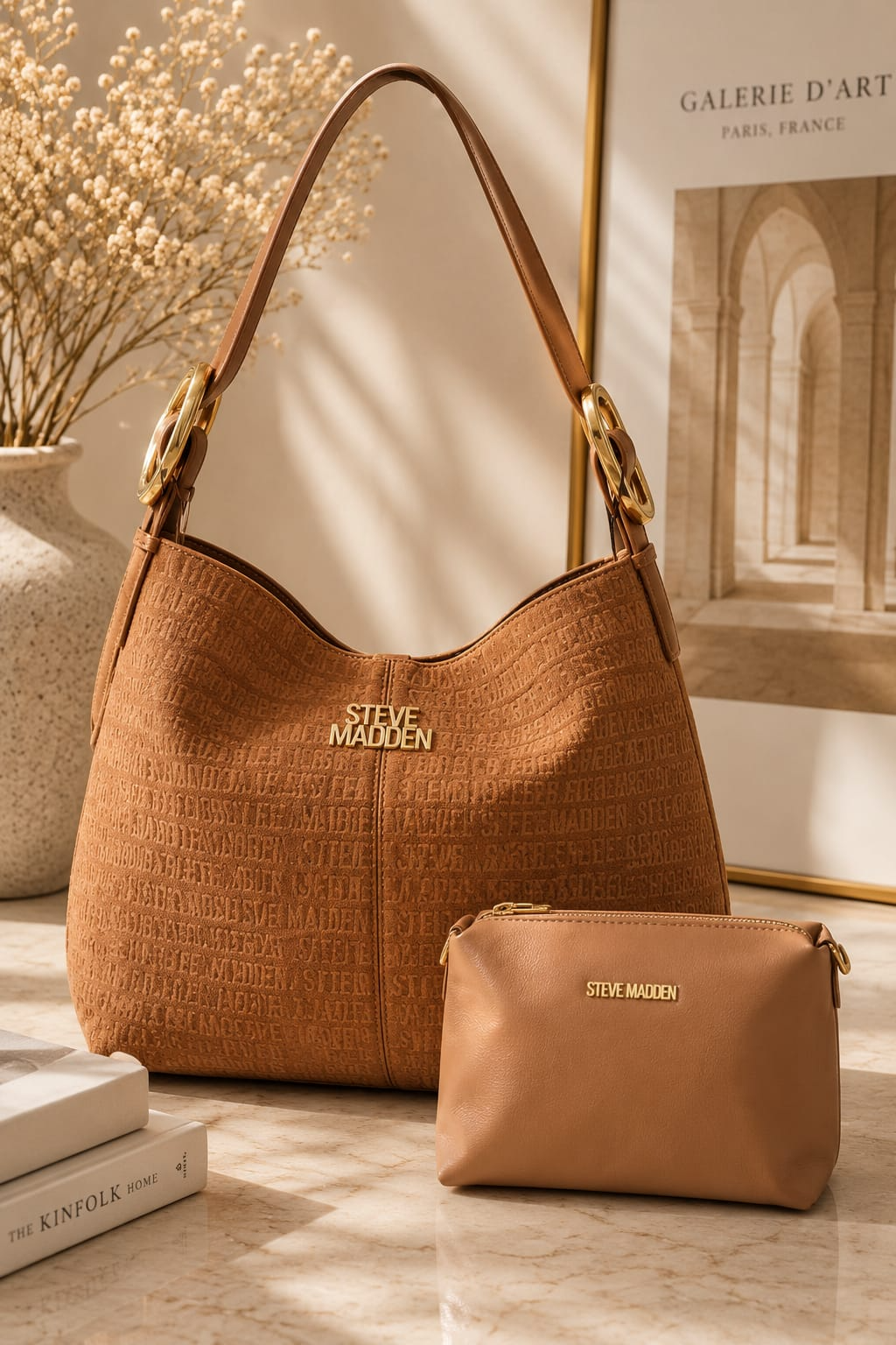 Florence Embossed Suede Hobo Tobacco con cosmetiquera incluida Steve Madden